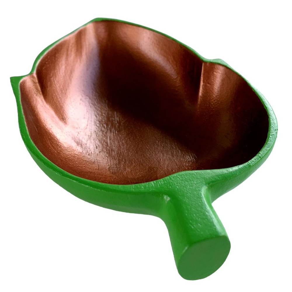 Wood Bowl Leaf Shaped TropicalBoho Green Metallic Copper Hand Painted Upcycled
